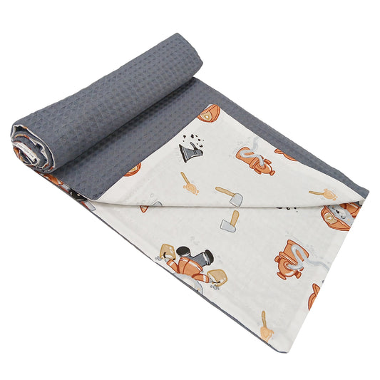 LEANBE Babydecke 50x70cm doppelseitig Baumwolle/Waffelstoff Grau