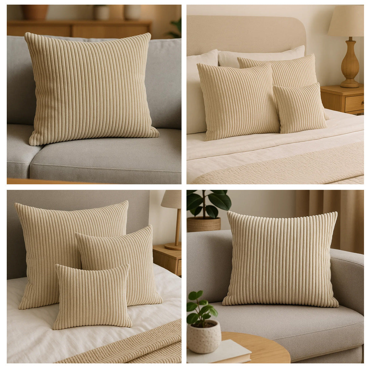 LEANBE Cord Kissenhüllen Set (2 Stück) – Weiche Dekokissenbezüge mit Struktur - Beige
