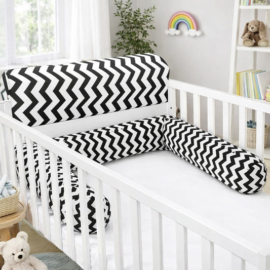 LEANBE Bettkantenschutz 70x20x14 cm + Bettschlange 150x15 cm – Schwarz-Weiß Chevron