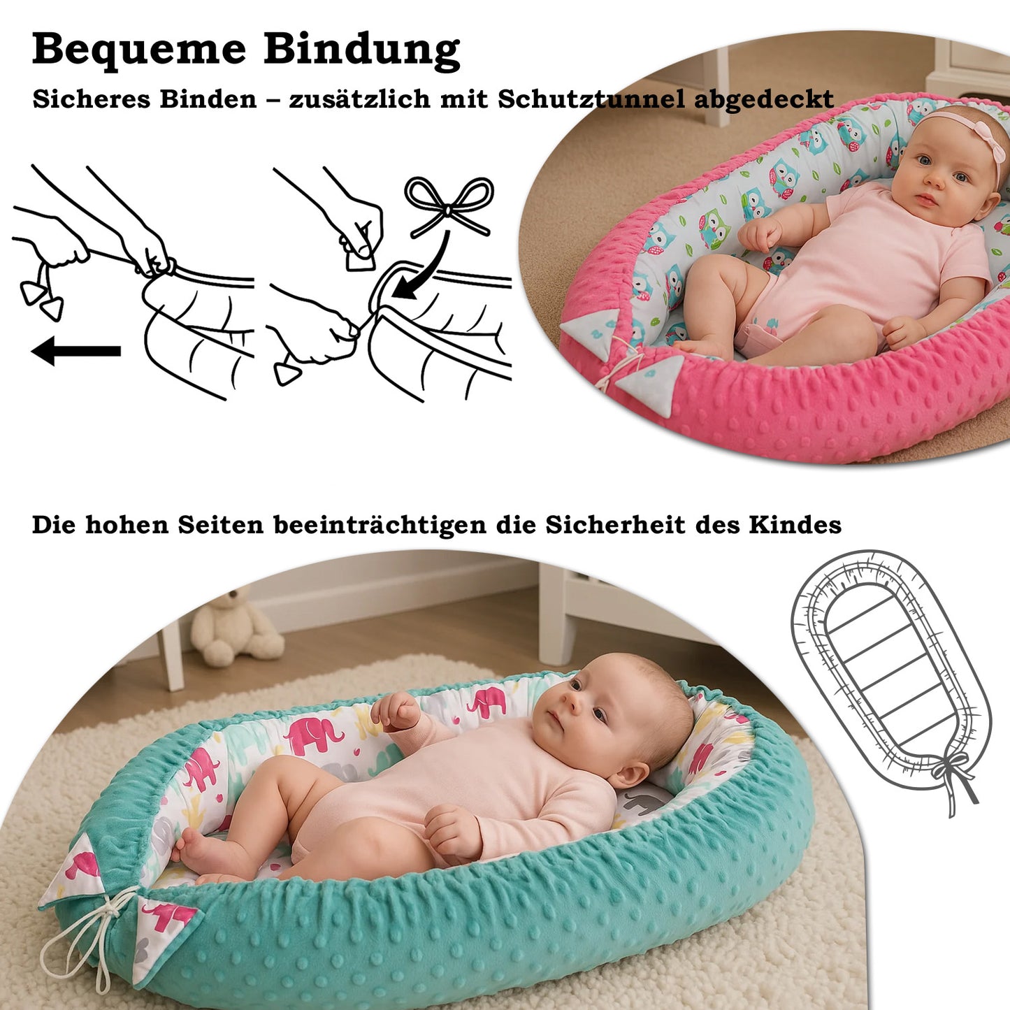 Babynest Kokon aus Baumwolle & Minky - Blau Minky / Segelboote