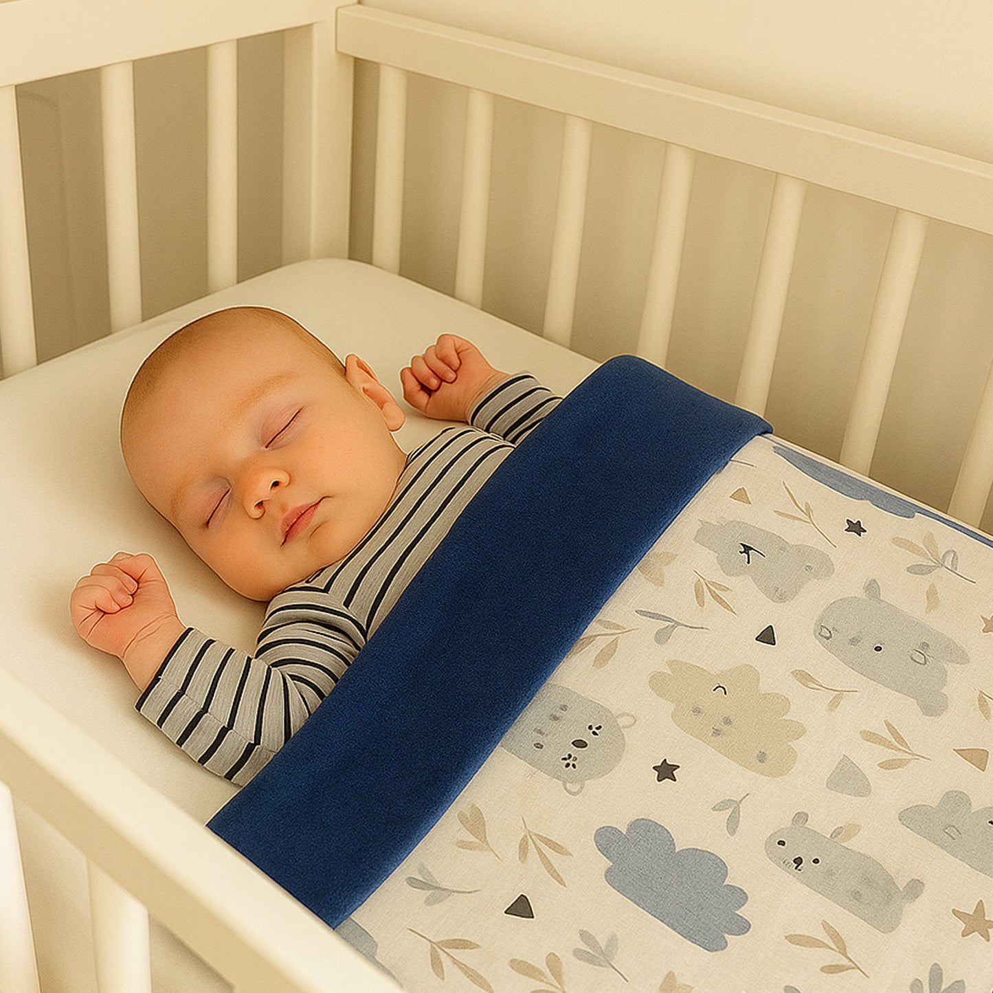 Babydecke 50x70cm doppelseitig Baumwolle/Velours Blau