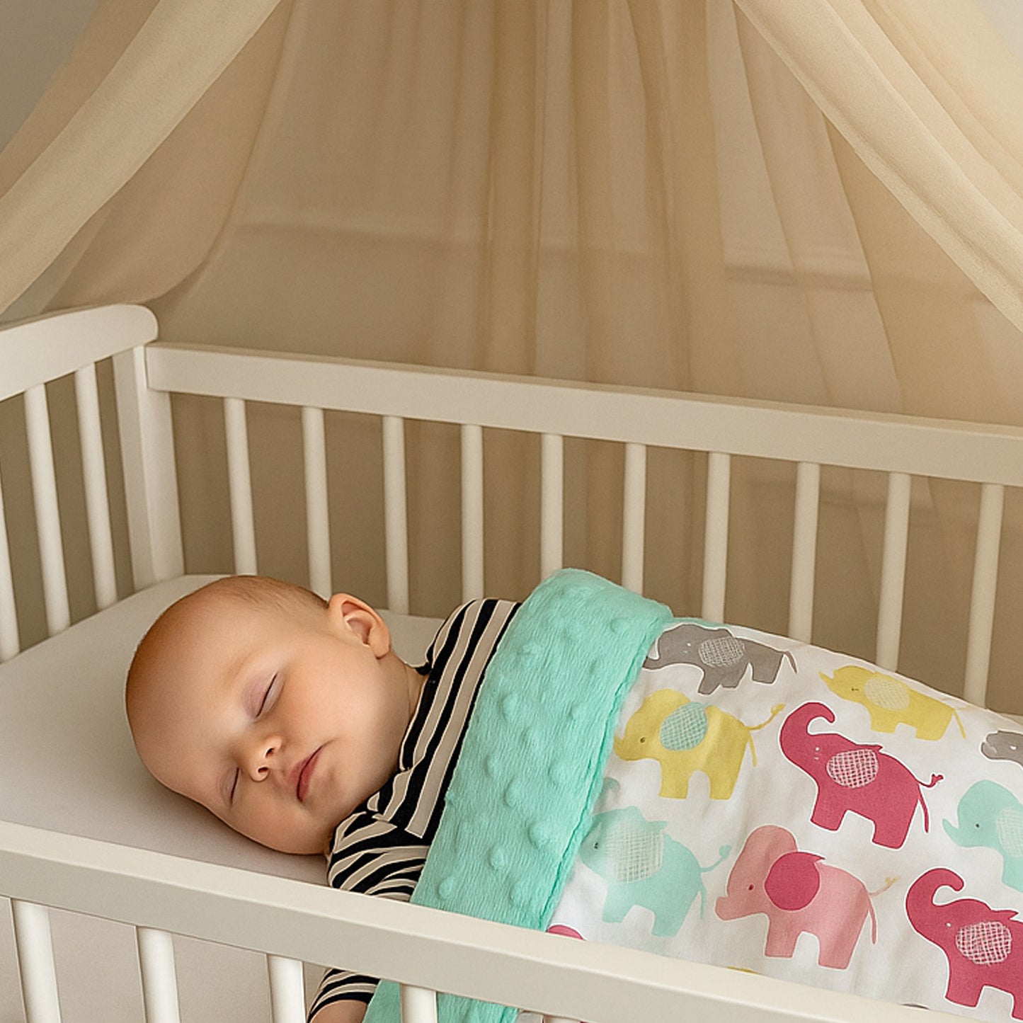 Babydecke 50x70cm doppelseitig Minky/Baumwolle Türkis Minky-Elefanten