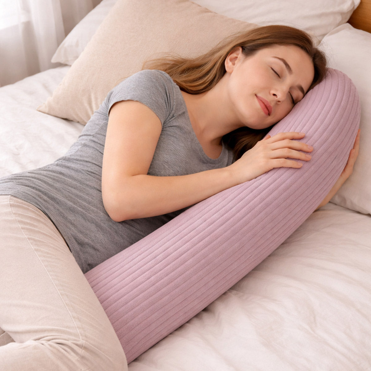 LEANBE Bettschlange Stillkissen – Vielseitiges Seitenschläferkissen 150 cm Lila Cord