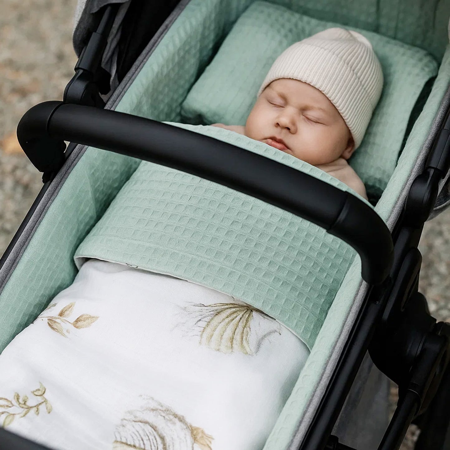 LEANBE Babydecke 50x70cm doppelseitig Baumwolle/Waffelstoff Mint