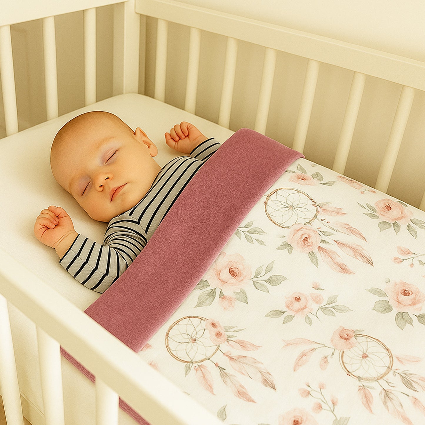 Babydecke 50x70cm doppelseitig Baumwolle/Velours Rosa