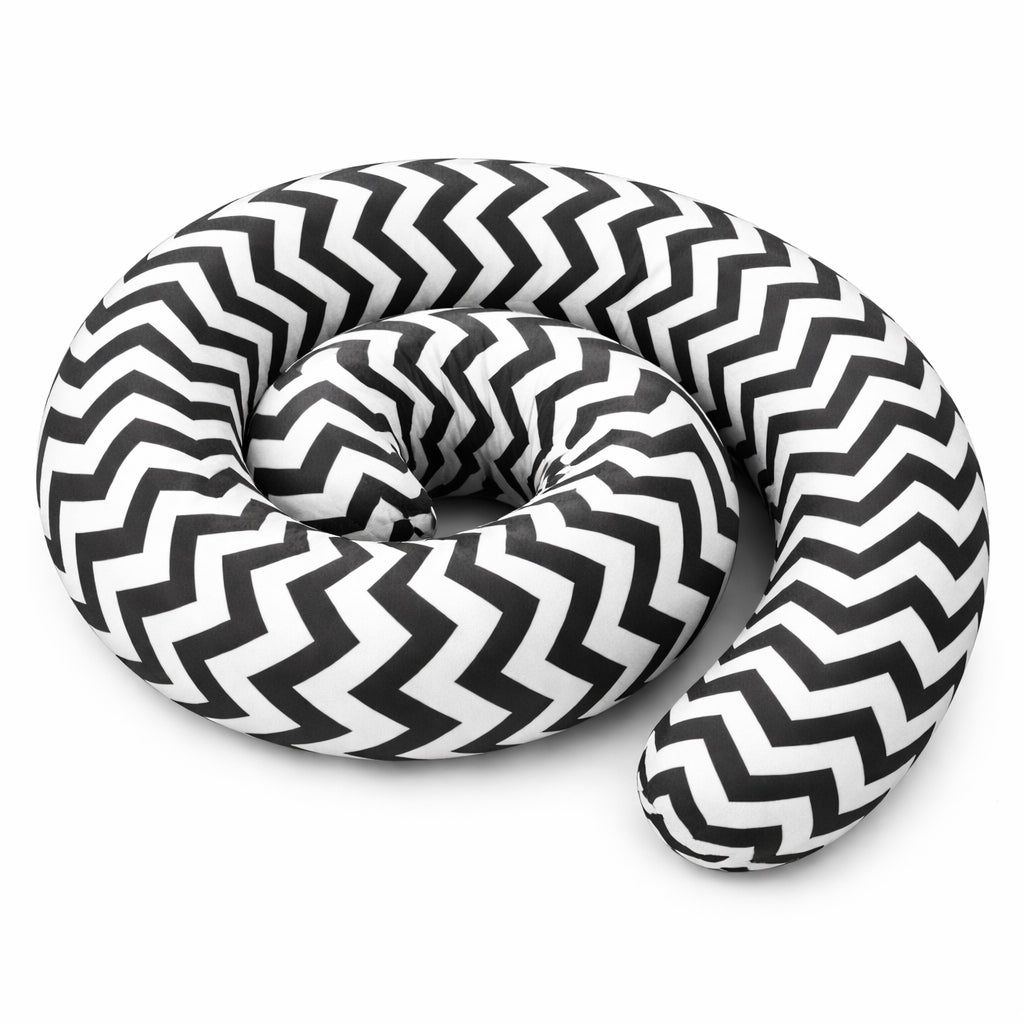 LEANBE Bettschlange Stillkissen – Vielseitiges Seitenschläferkissen - 150 cm - Weiss/Schwarz Chevron