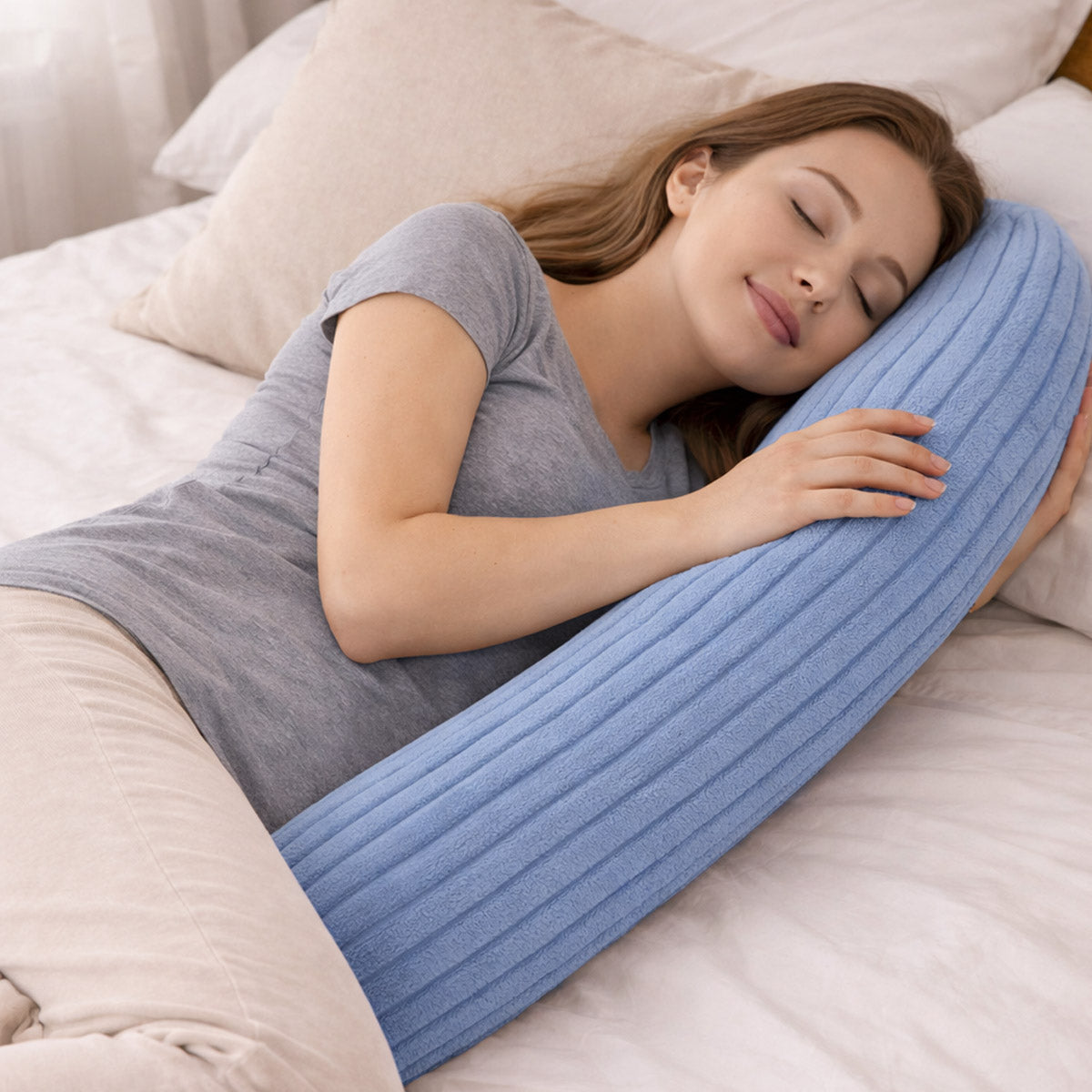 LEANBE Bettschlange Stillkissen – Vielseitiges Seitenschläferkissen 150 cm Blau Plüsch