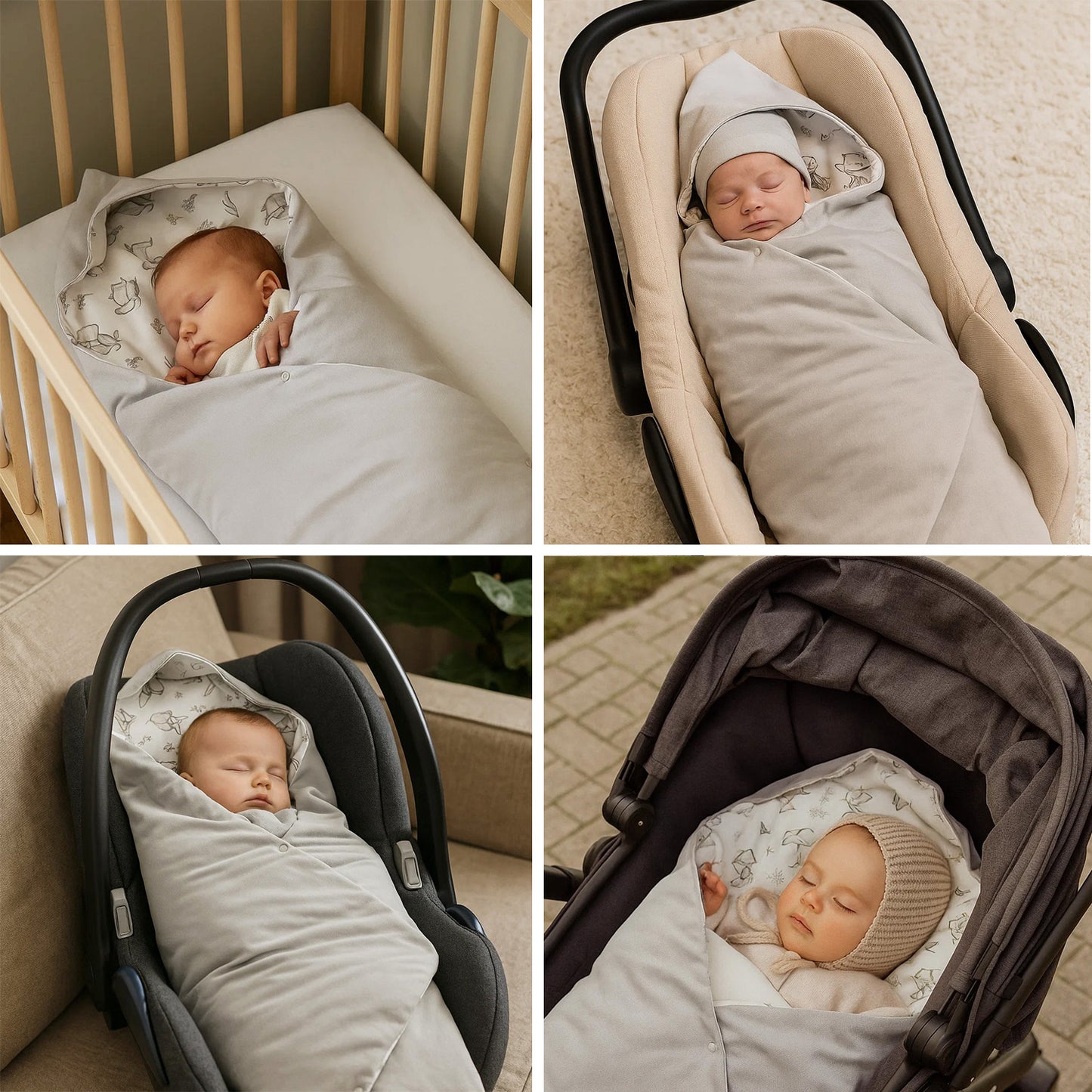 Einschlagdecke Babydecke 86x86 cm – Baumwolle & Velours Grau