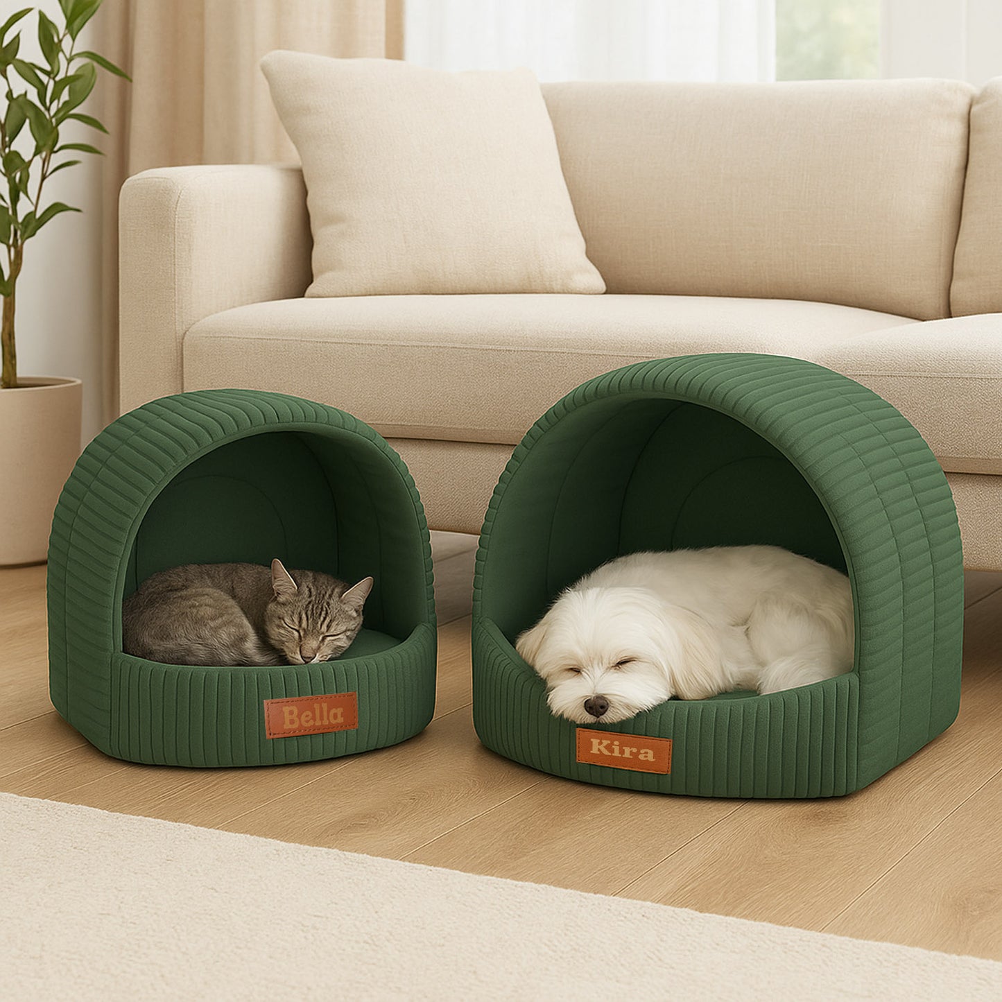 LEANBE Personalisierbare & Stilvolle Cord-Hütte für Hunde und Katzen - Grün