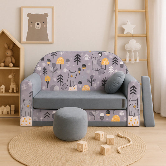 LEANBE Kindersofa 3-in-1 – Multifunktionales Spiel- und Schlafsofa für Kinderzimmer AX4