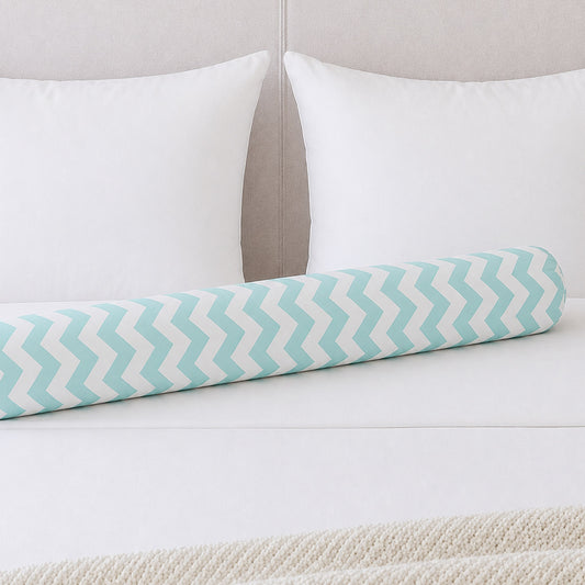 LEANBE Bettschlange Stillkissen – Vielseitiges Seitenschläferkissen - 150 cm - Weiss/Türkis Chevron