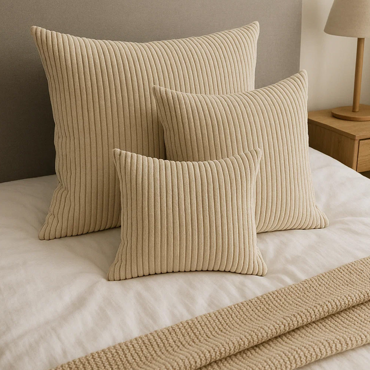 LEANBE Cord Dekokissen – Weiches Kissen mit strukturierter Oberfläche - Beige
