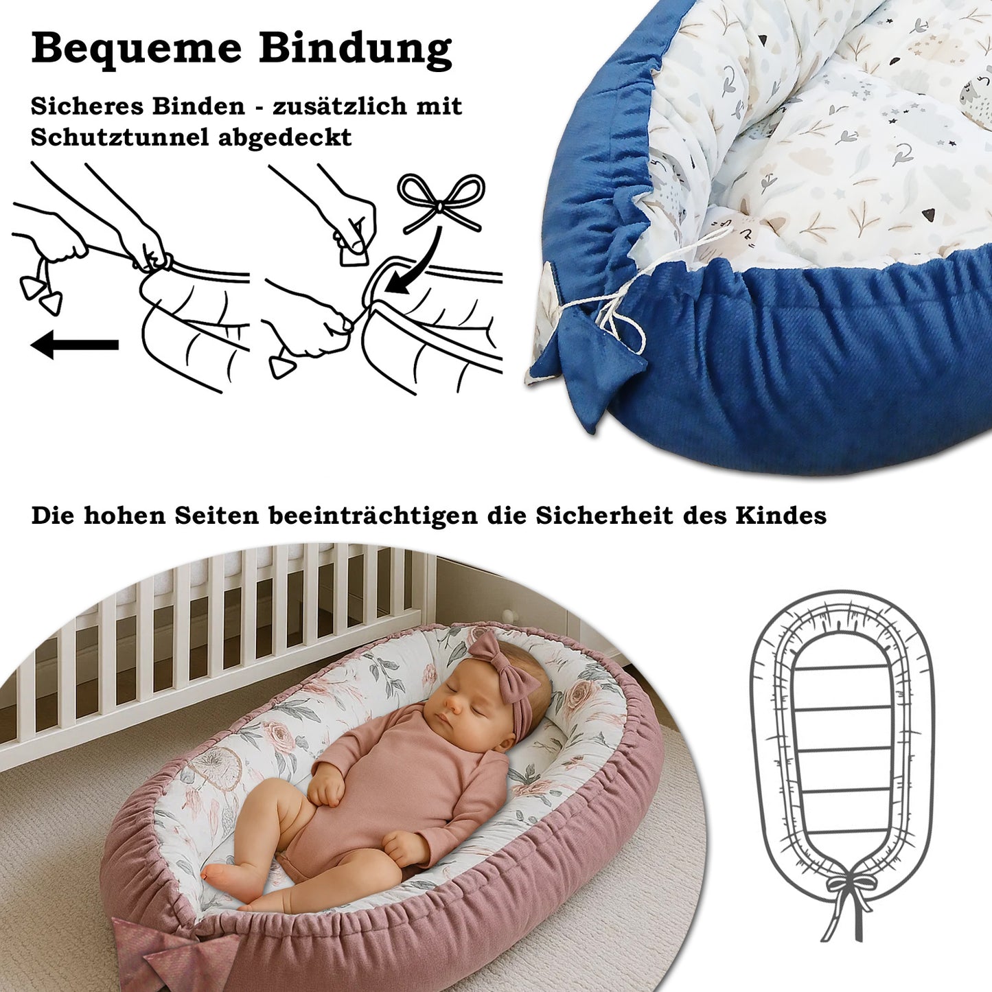 Babynest Kokon aus Baumwolle & Velours - Grau