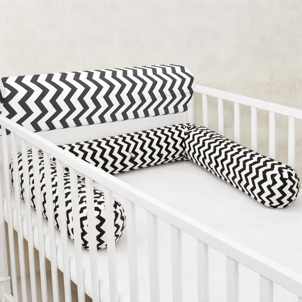 LEANBE Bettkantenschutz 70x20x14 cm + Bettschlange 150x15 cm – Schwarz-Weiß Chevron