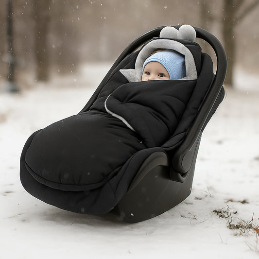 LEANBE Fußsack Einschlagdecke für Babyschale und Kinderwagen - Schwarz und Grau