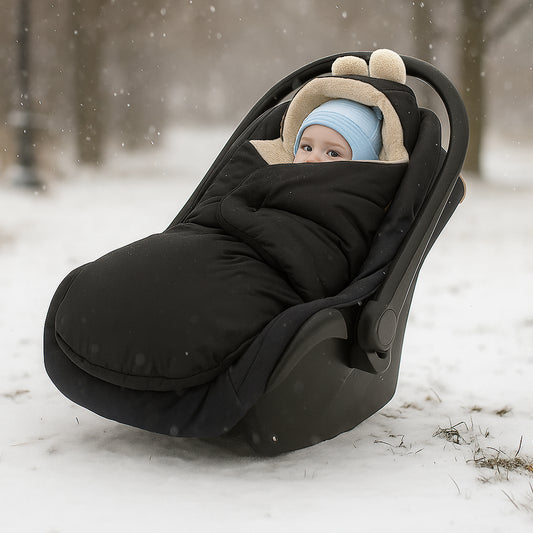 LEANBE Fußsack Einschlagdecke für Babyschale und Kinderwagen - Schwarz und Latte