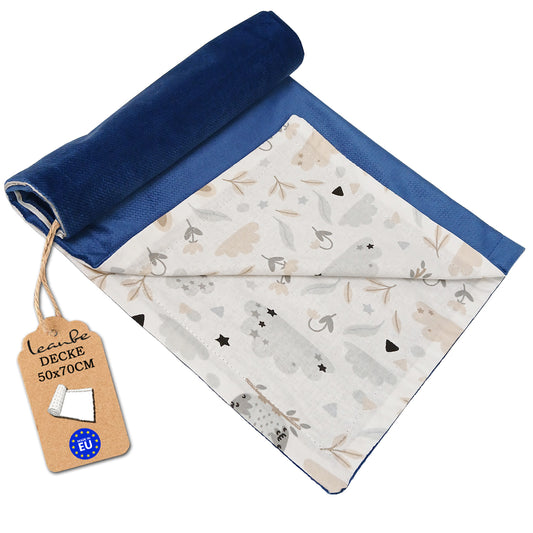 Babydecke 50x70cm doppelseitig Baumwolle/Velours Blau