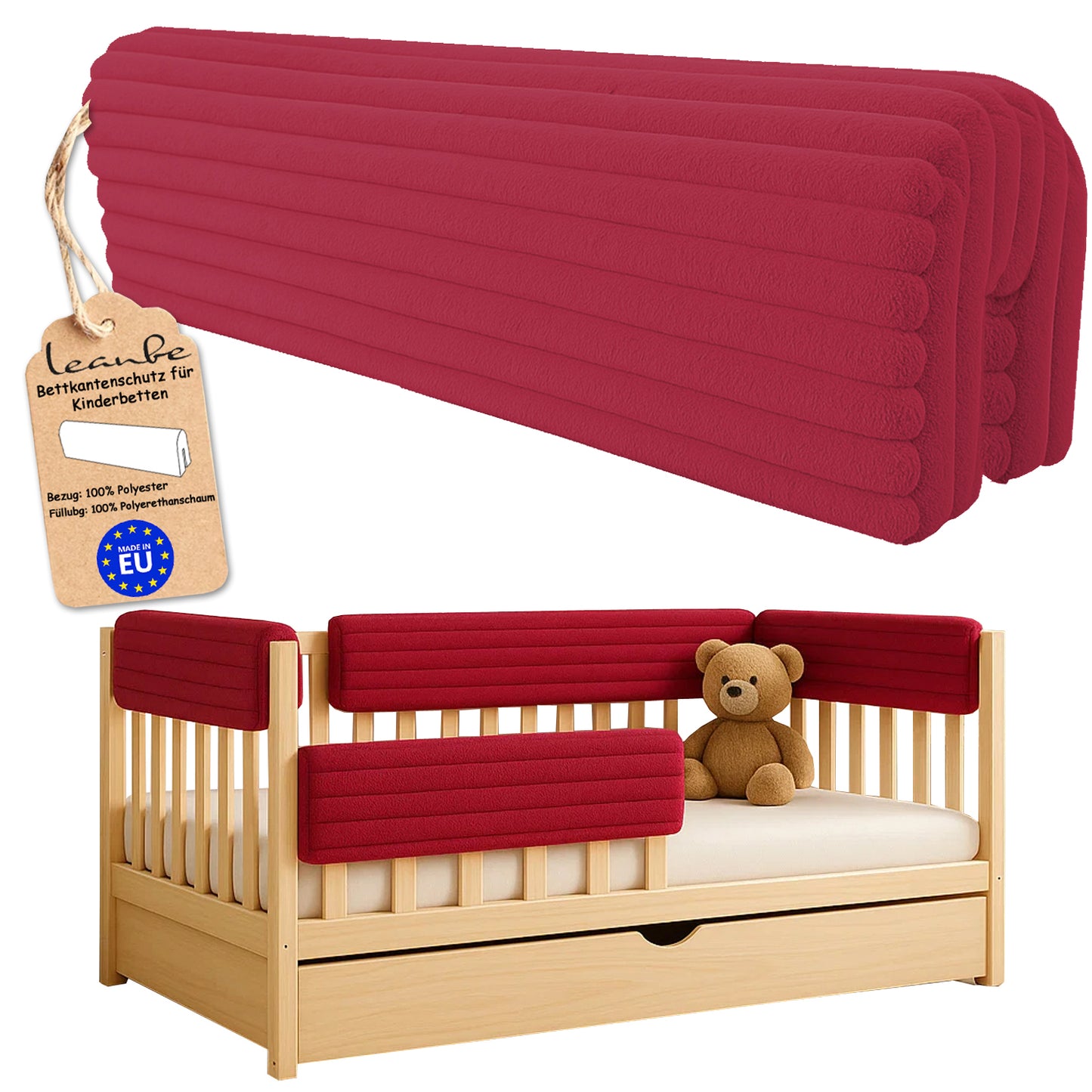 Bettkantenschutz für Babybett – Bordeauxrot Cord