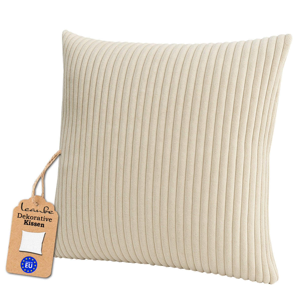 LEANBE Cord Dekokissen – Weiches Kissen mit strukturierter Oberfläche - Beige