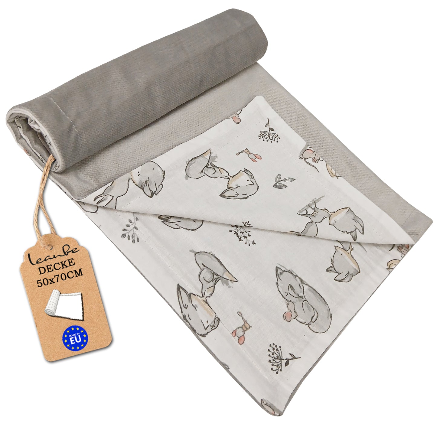 LEANBE Babydecke 50x70cm doppelseitig Baumwolle/Velours Grau