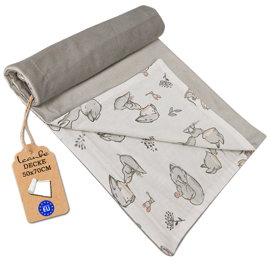 Babydecke 50x70cm doppelseitig Baumwolle/Velours Grau