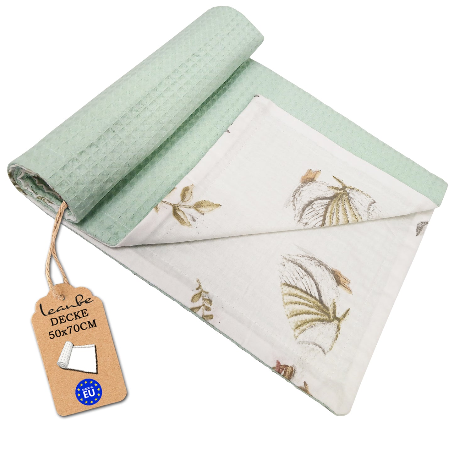 LEANBE Babydecke 50x70cm doppelseitig Baumwolle/Waffelstoff Mint