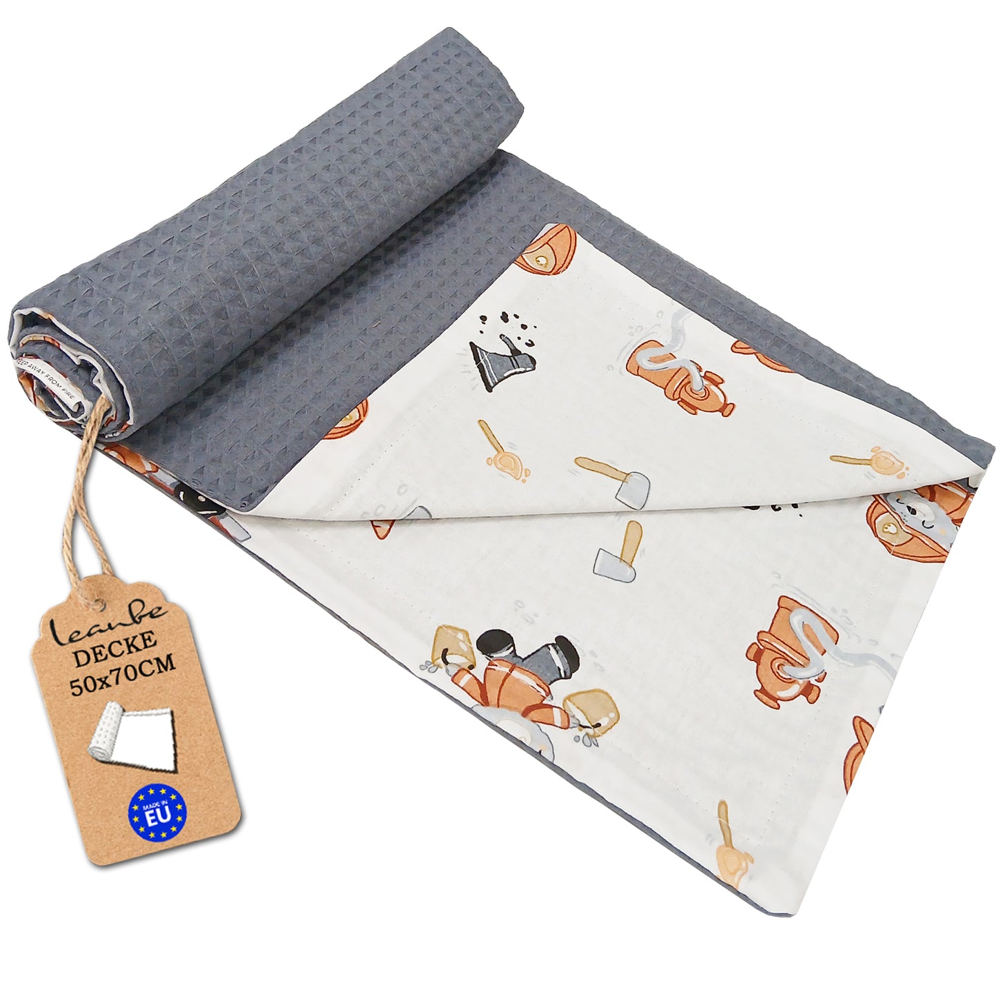 Babydecke 50x70cm doppelseitig Baumwolle/Waffelstoff Grau