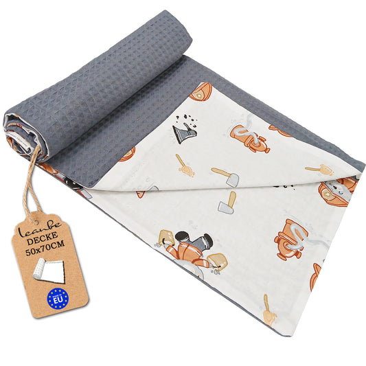 Babydecke 50x70cm doppelseitig Baumwolle/Waffelstoff Grau