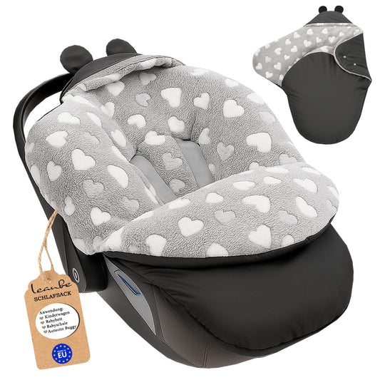 Baby Einschlagdecke für Winter - Schwarz mit Weißen Herzen