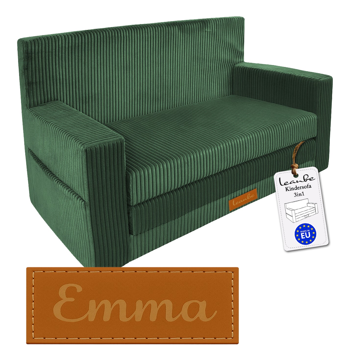 Personalisierbares Kindersofa 3in1 - Grün Cord