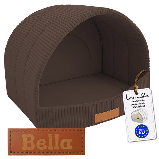 Personalisierbare & Stilvolle Cord-Hütte für Hunde und Katzen - Braun