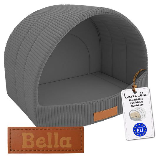 Personalisierbare & Stilvolle Cord-Hütte für Hunde und Katzen - Grau