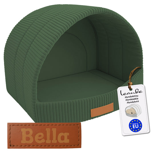 Personalisierbare & Stilvolle Cord-Hütte für Hunde und Katzen - Grün