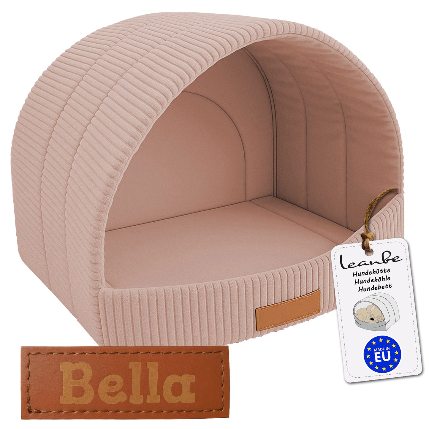 Personalisierbare & Stilvolle Cord-Hütte für Hunde und Katzen - Rosa
