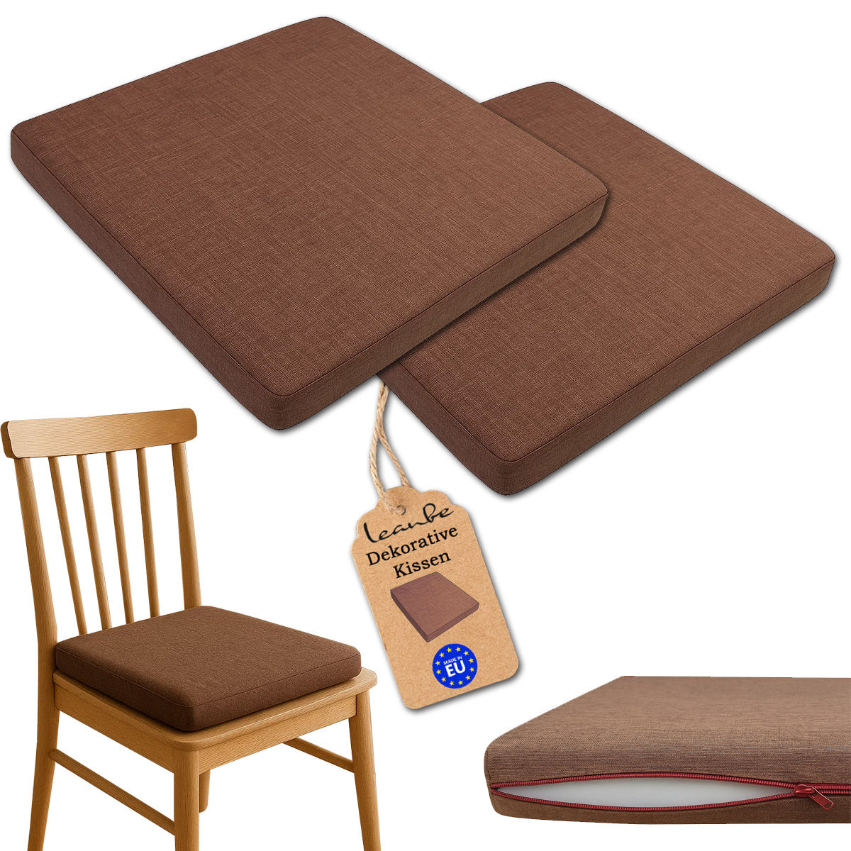 Sitzkissen 2er Set für Garten & Zuhause 40 x 40 x 5 cm Braun