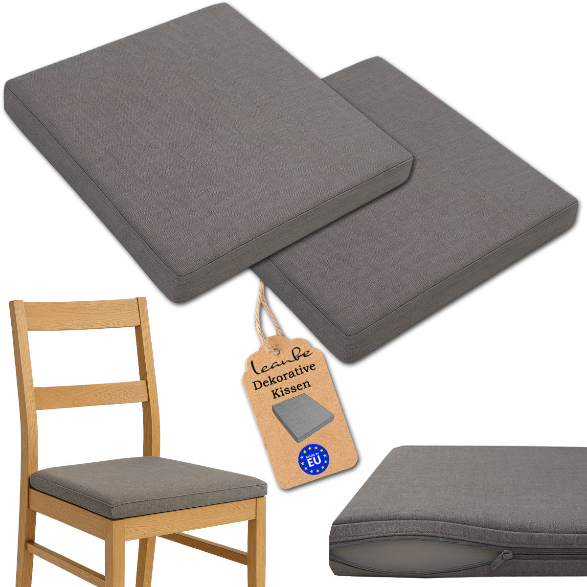 Sitzkissen 2er Set für Garten & Zuhause 40 x 40 x 5 cm Graphit