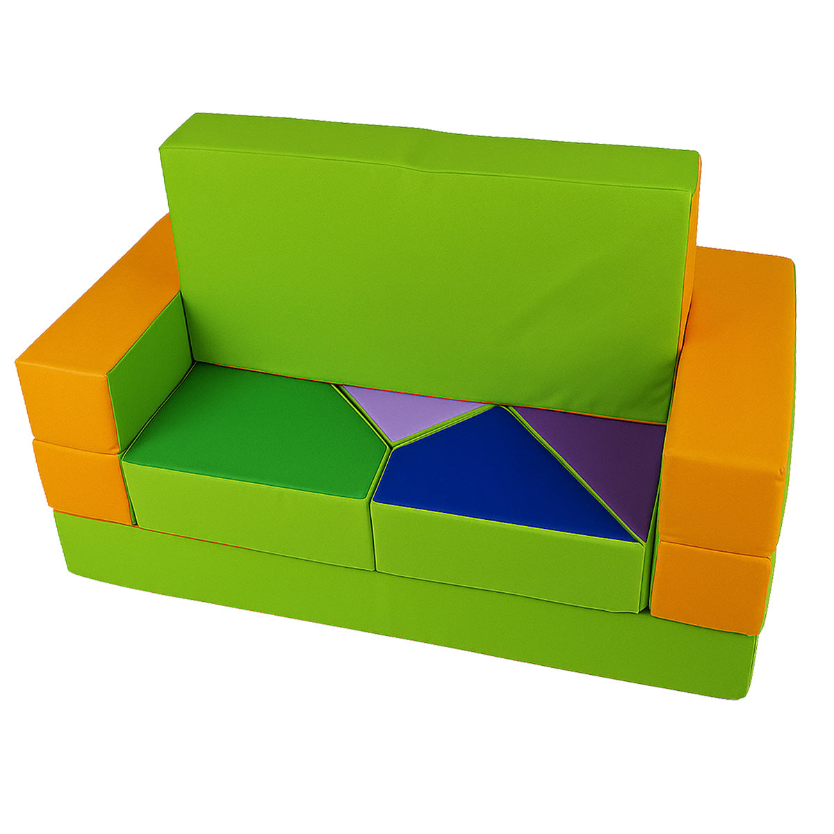 Kindersofa 4in1 Puzzle Spielsofa Orange-Grün