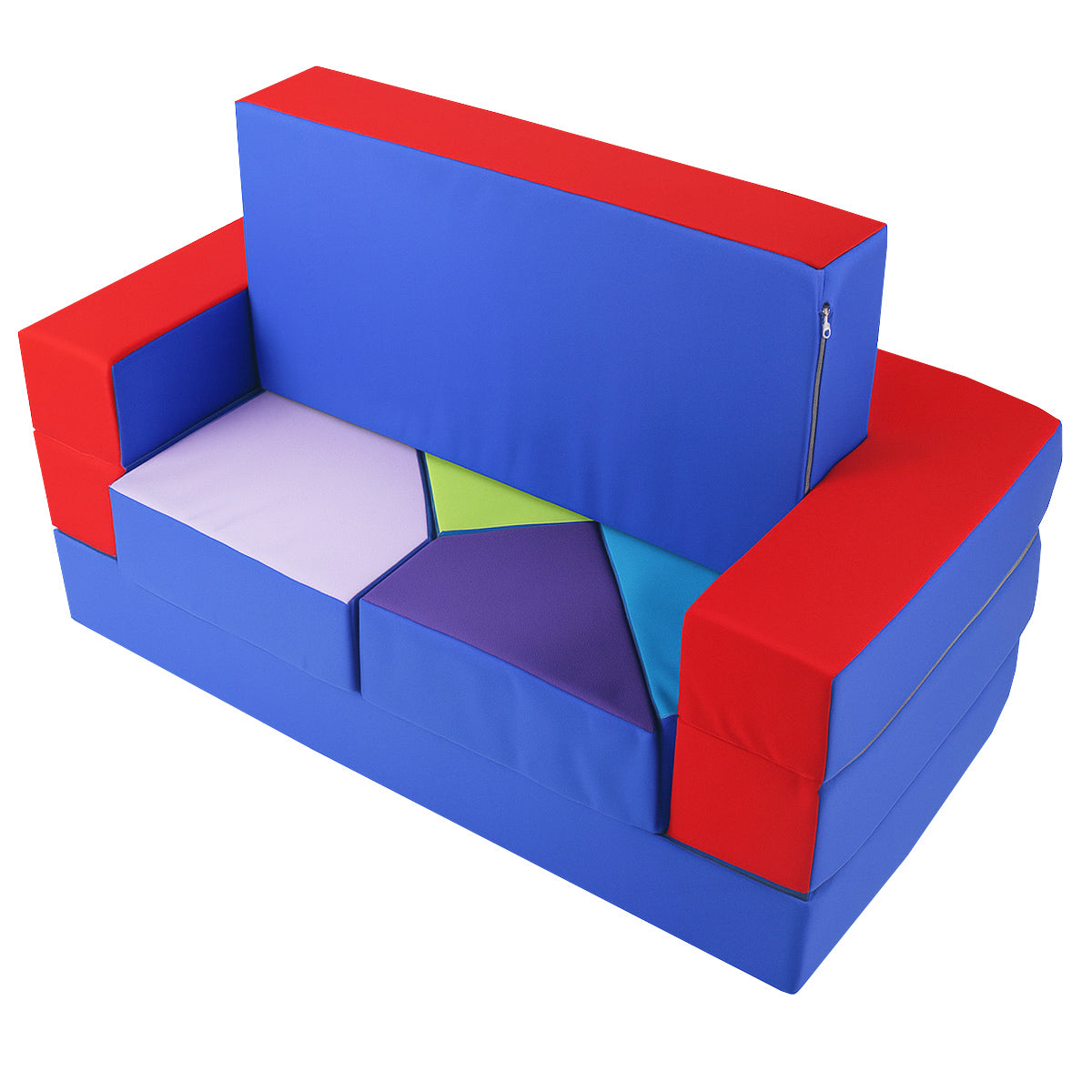 Kindersofa 4in1 Puzzle Spielsofa Blau-Rot