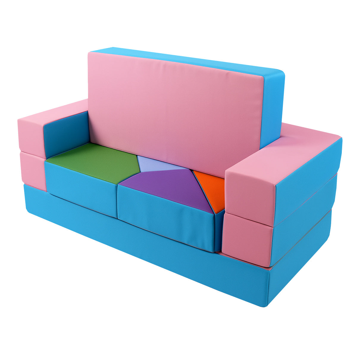 Kindersofa 4in1 Puzzle Spielsofa Rosa-Blau