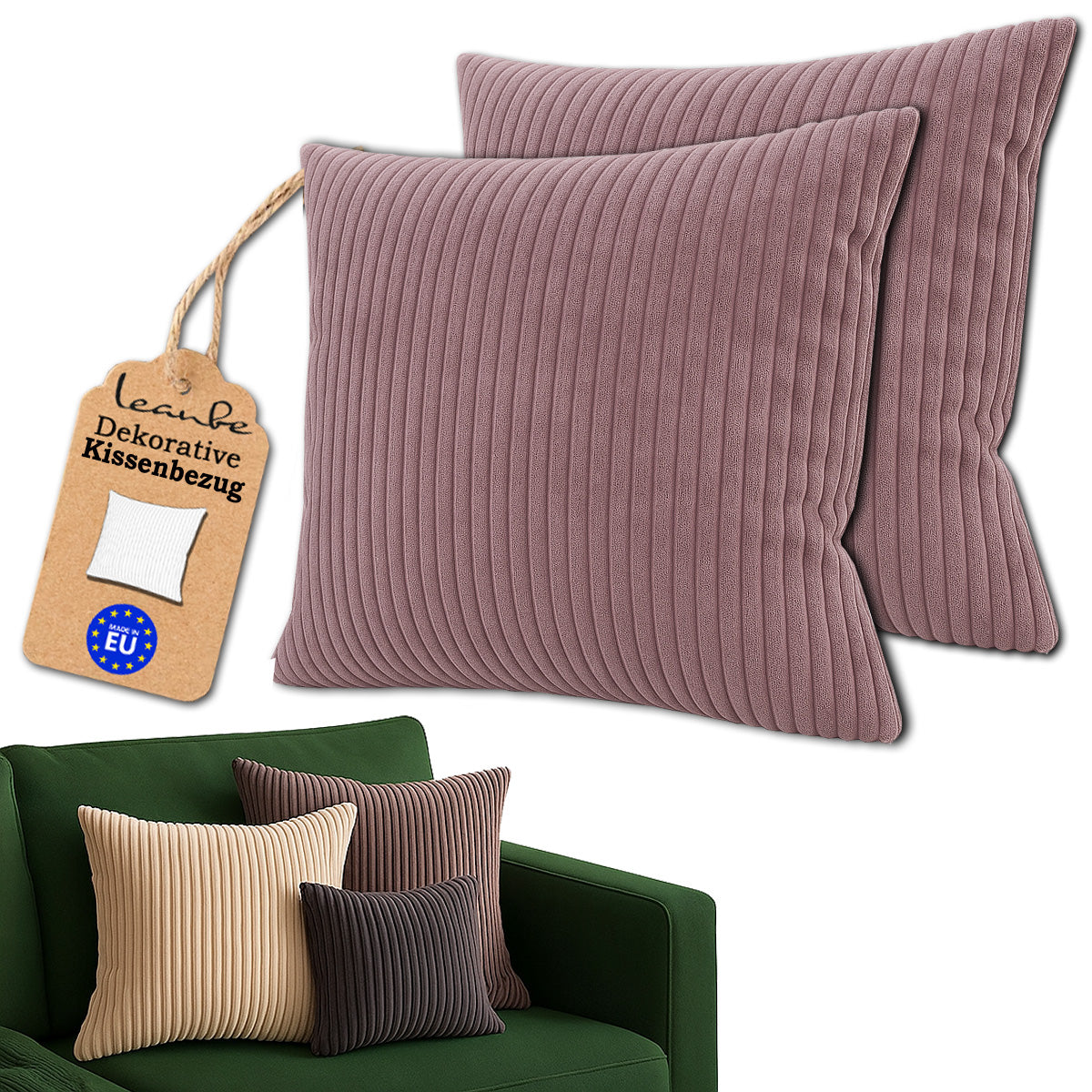 Cord Kissenhülle Set 2 Stck. für Dekokissen Lila