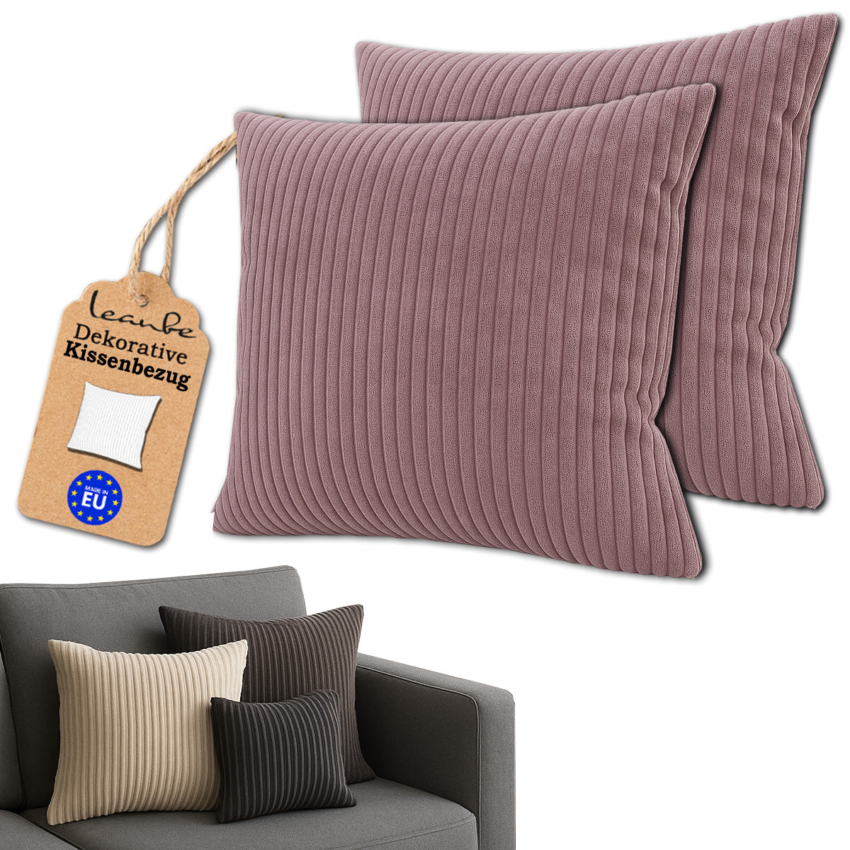 Cord Kissenhülle Set 2 Stck. für Dekokissen Lila