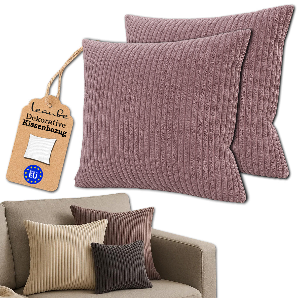 Cord Kissenhülle Set 2 Stck. für Dekokissen Lila