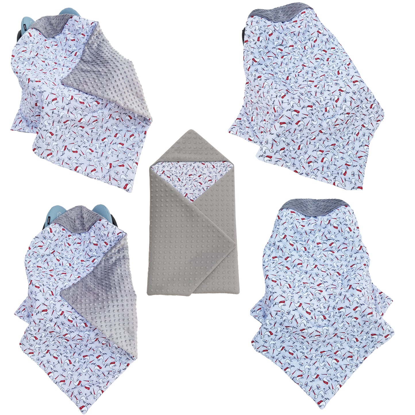 Einschlagdecke Babydecke 86x86 cm – Baumwolle & Minky Grau / Störche