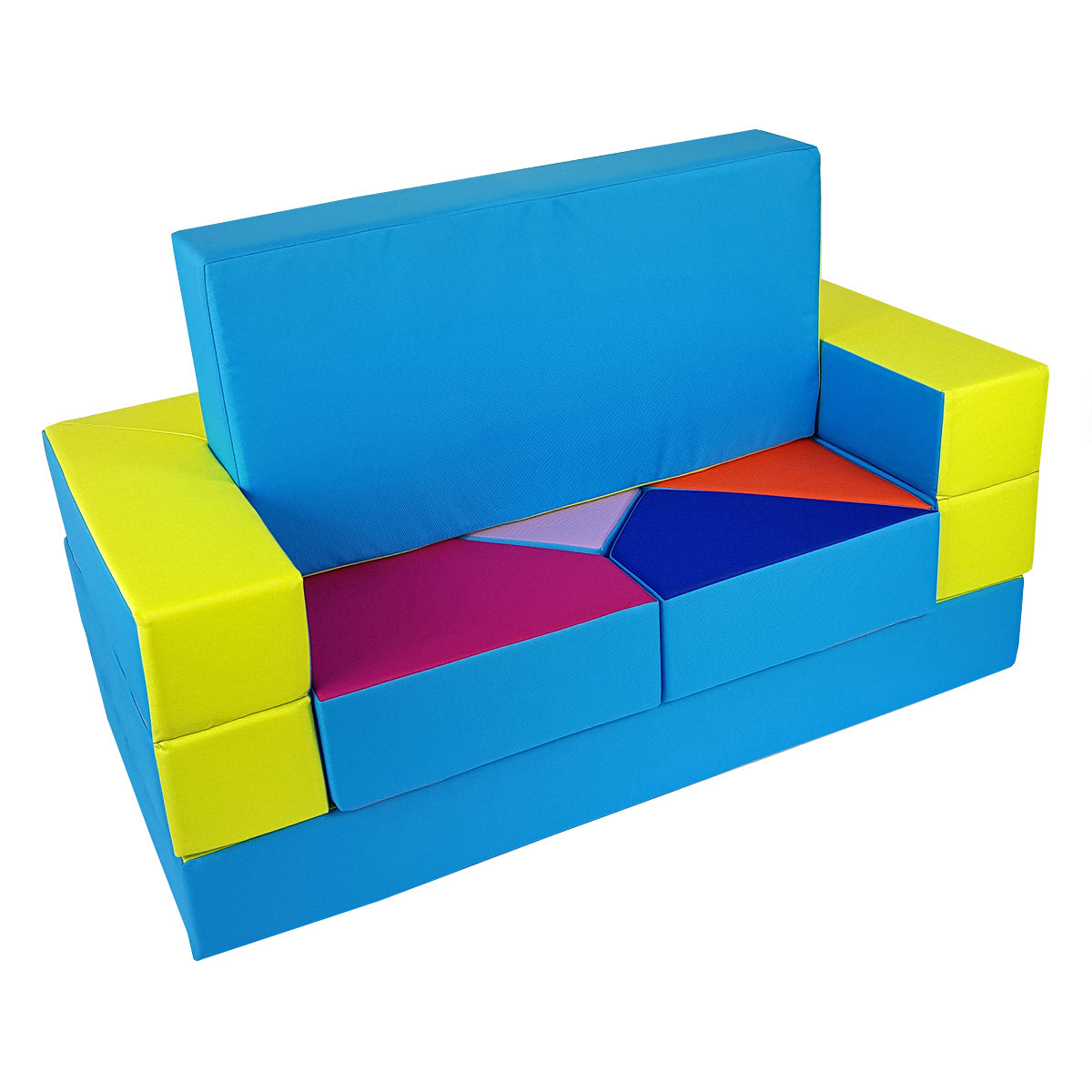 Kindersofa 4in1 Puzzle Spielsofa Blau-Gelb