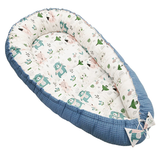 LEANBE Babynest Kokon aus Baumwolle & Waffelstoff - Blau