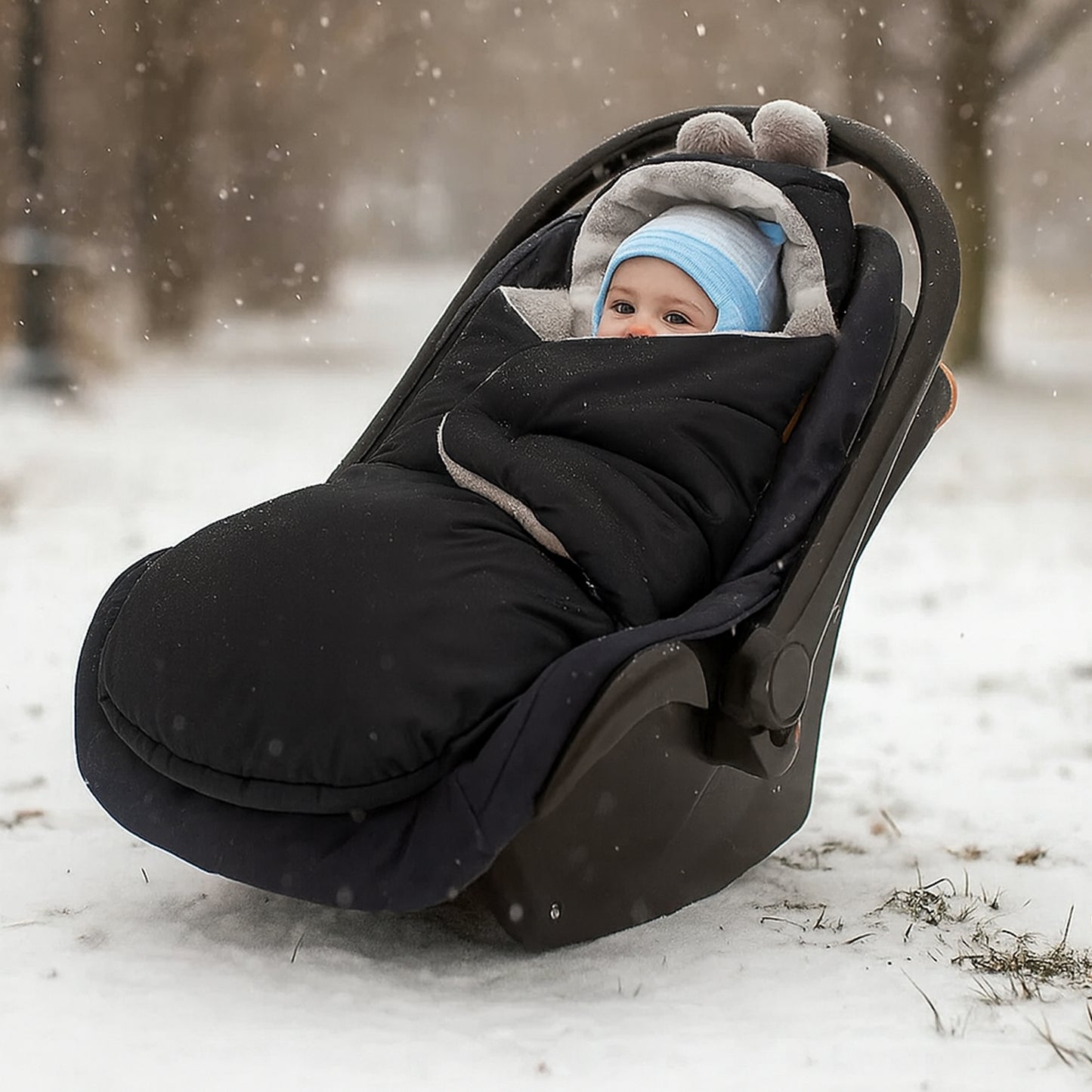 Baby Einschlagdecke für Winter - Schwarz mit Weißen Herzen