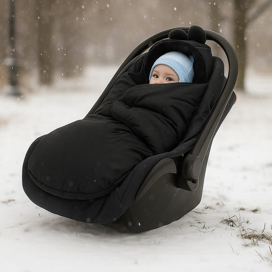 LEANBE Fußsack Einschlagdecke für Babyschale und Kinderwagen - Schwarz
