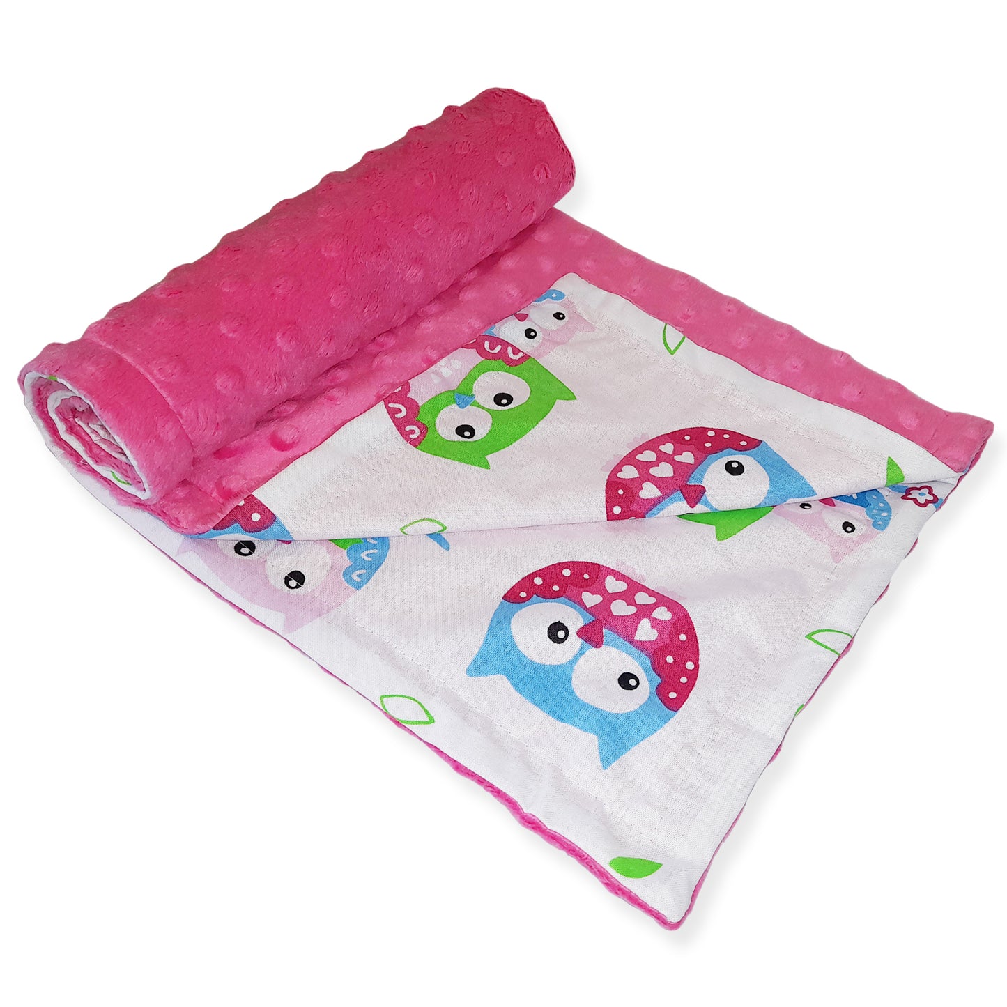 Babydecke 50x70cm doppelseitig Minky/Baumwolle Rosa Minky-Eulen