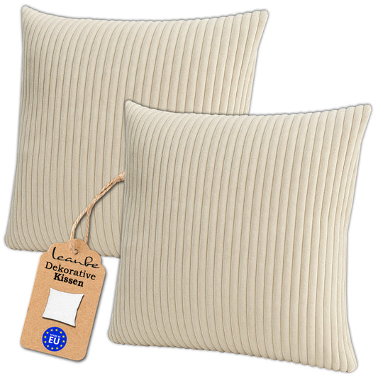 LEANBE Cord Dekokissen – Weiches Kissen mit strukturierter Oberfläche Set 2 Stck. - Beige