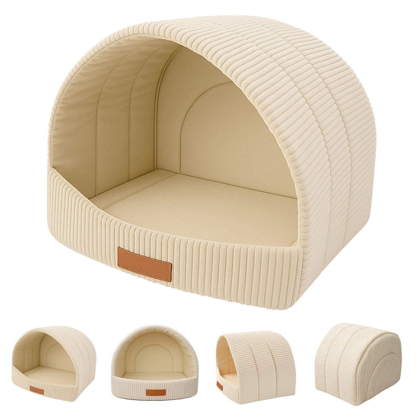 Personalisierbare & Stilvolle Cord-Hütte für Hunde und Katzen - Beige